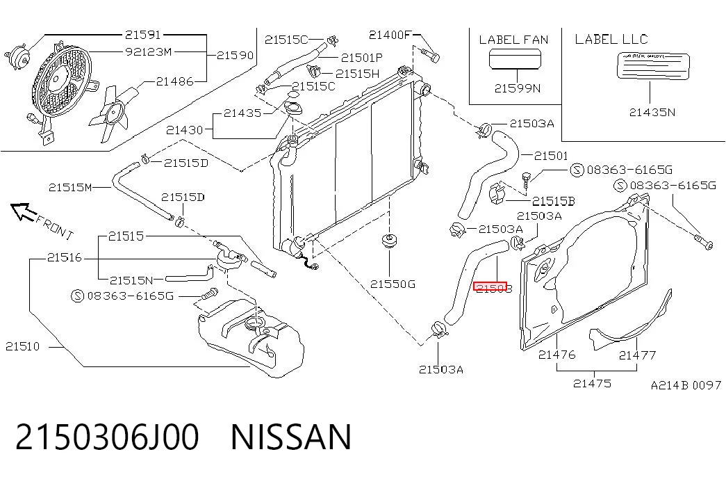 2150306J00 Nissan/Infiniti Шланг/патрубок радіатора охолодження, нижній