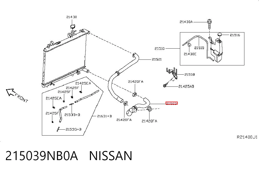 215039NB0A Nissan/Infiniti Шланг/патрубок радіатора охолодження, нижній
