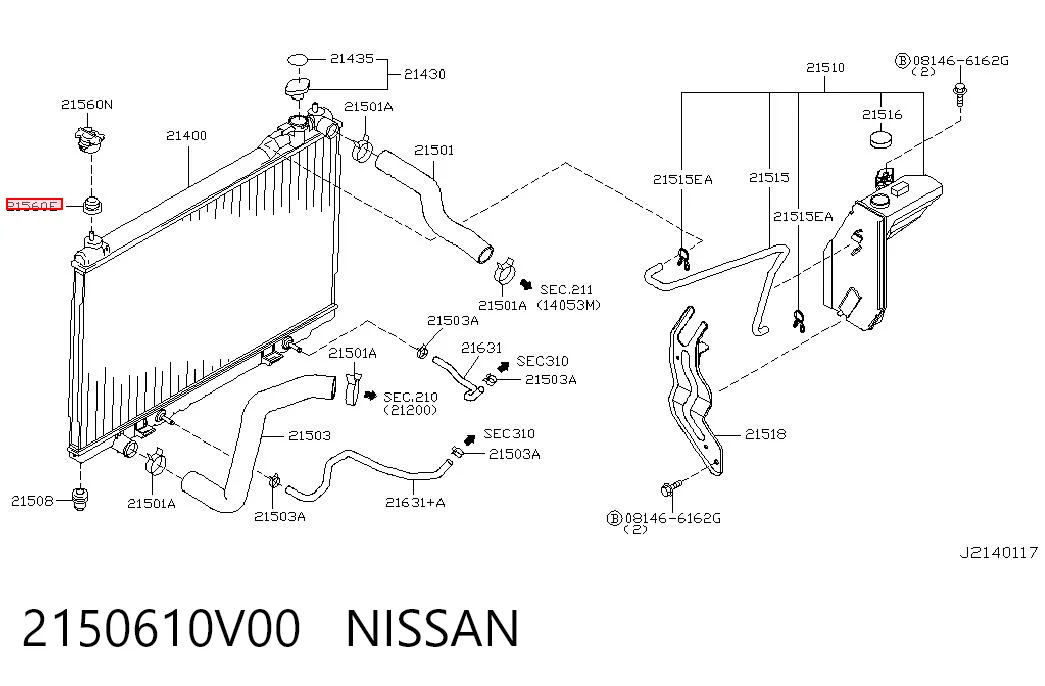 2150610V00 Nissan/Infiniti Подушка кріплення радіатора верхня