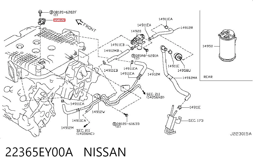 22365EY00A Nissan/Infiniti Датчик тиску системи рекуперації парів