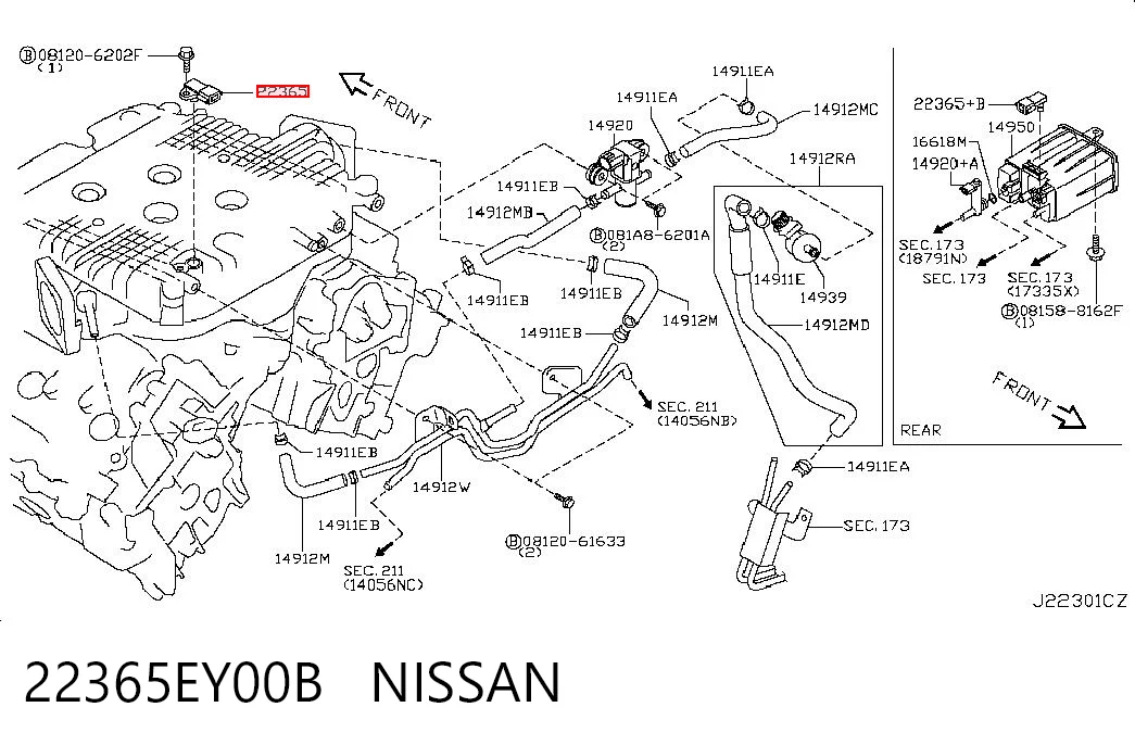 22365EY00B Nissan/Infiniti Датчик тиску системи рекуперації парів