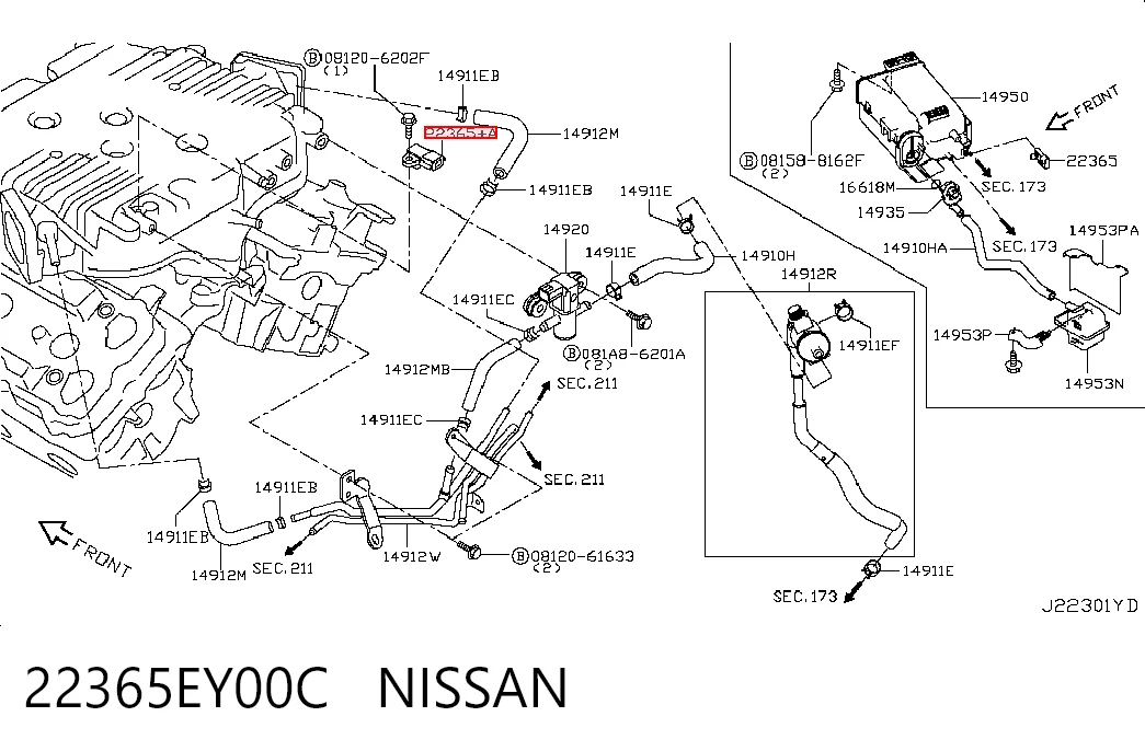 22365EY00C Nissan/Infiniti Датчик тиску системи рекуперації парів