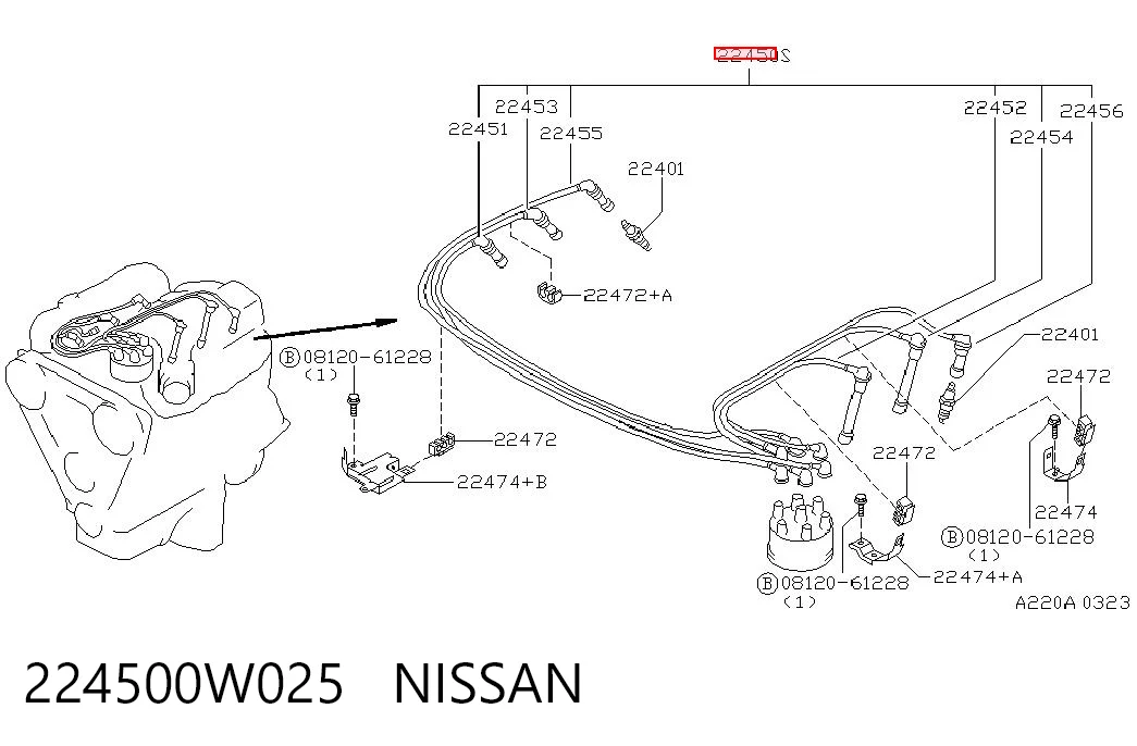 224500W025 Nissan/Infiniti Проводи високовольтні
