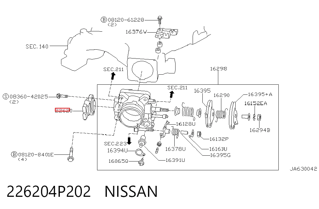 226204P202 Nissan/Infiniti Датчик положення дросельної заслінки (потенціометр)