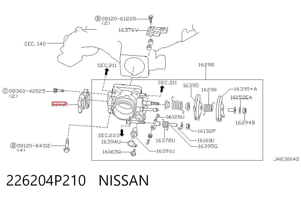 226204P210 Nissan/Infiniti Датчик положення дросельної заслінки (потенціометр)