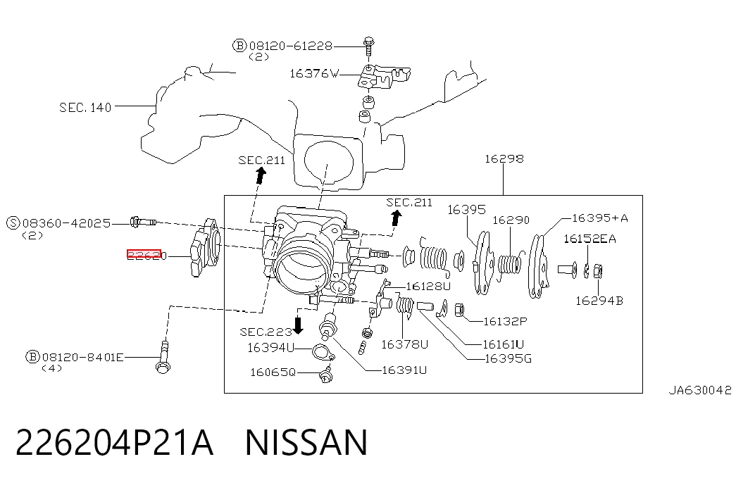 226204P21A Nissan/Infiniti Датчик положення дросельної заслінки (потенціометр)