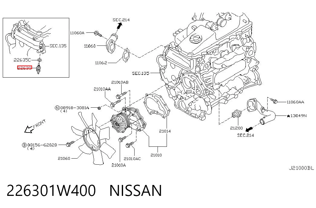 226301W400 Nissan/Infiniti Покажчик температури охолоджуючої рідини