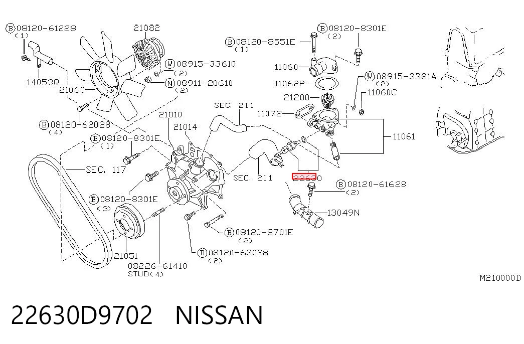 22630D9702 Nissan/Infiniti Покажчик температури охолоджуючої рідини