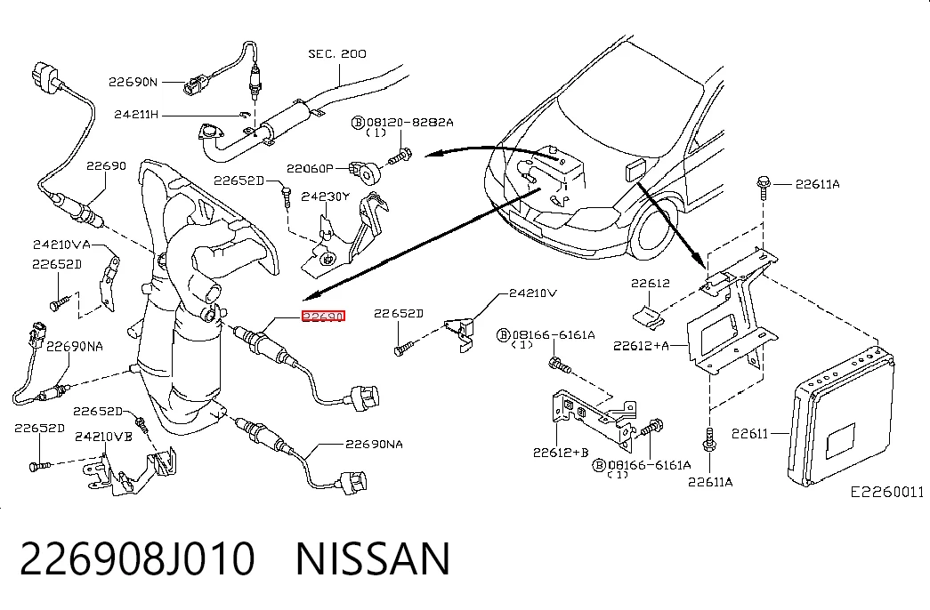 226908J010 Nissan/Infiniti Лямбдазонд, датчик кисню до каталізатора