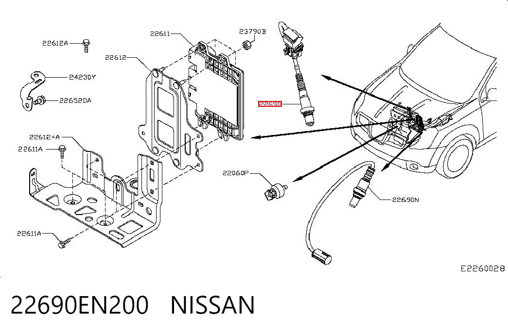 22690EN200 Nissan/Infiniti Лямбдазонд, датчик кисню до каталізатора