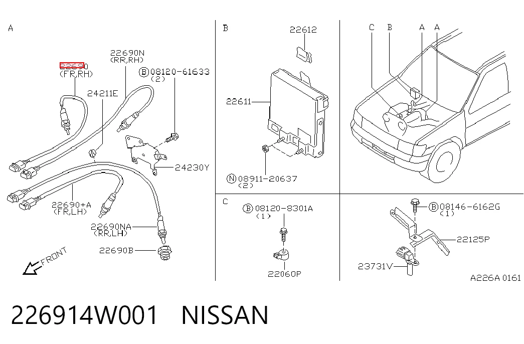 226914W001 Nissan/Infiniti Лямбда зонд після каталізатора, правий