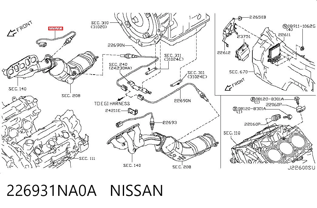 226931NA0A Nissan/Infiniti Лямбдазонд, датчик кисню до каталізатора