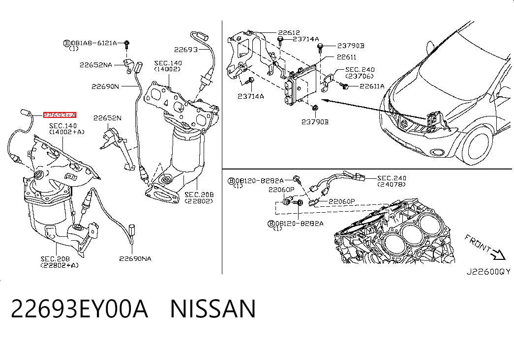 22693EY00A Nissan/Infiniti Лямбдазонд, датчик кисню до каталізатора