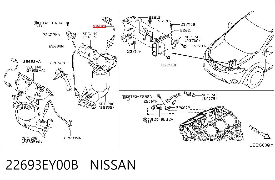 22693EY00B Nissan/Infiniti Лямбдазонд, датчик кисню до каталізатора