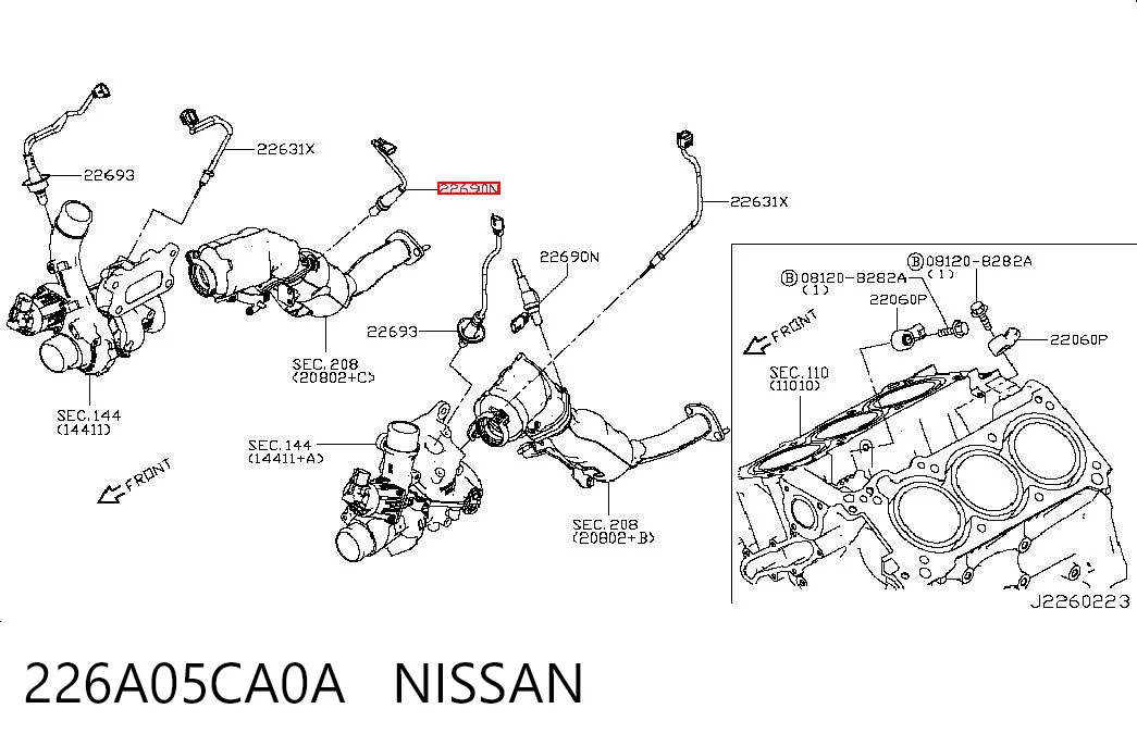 226A05CA0A Nissan/Infiniti Лямбда зонд після каталізатора