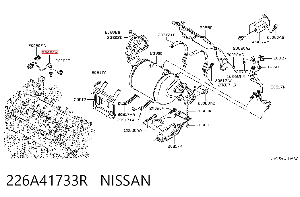 226A41733R Nissan/Infiniti Лямбдазонд, датчик кисню до каталізатора