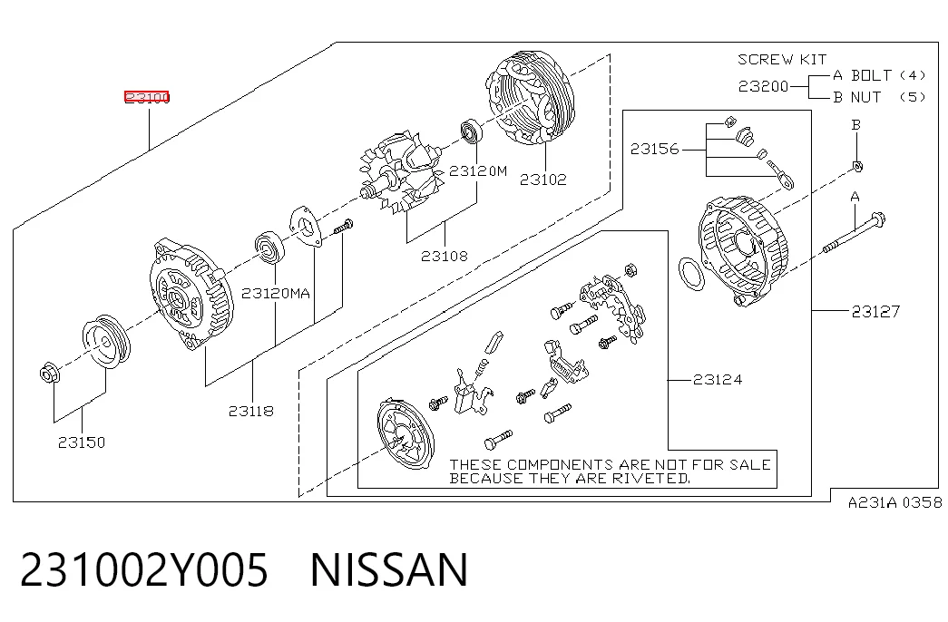 231002Y005 Nissan/Infiniti Авто генератор