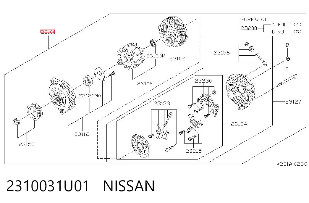 2310031U01 Nissan/Infiniti Авто генератор