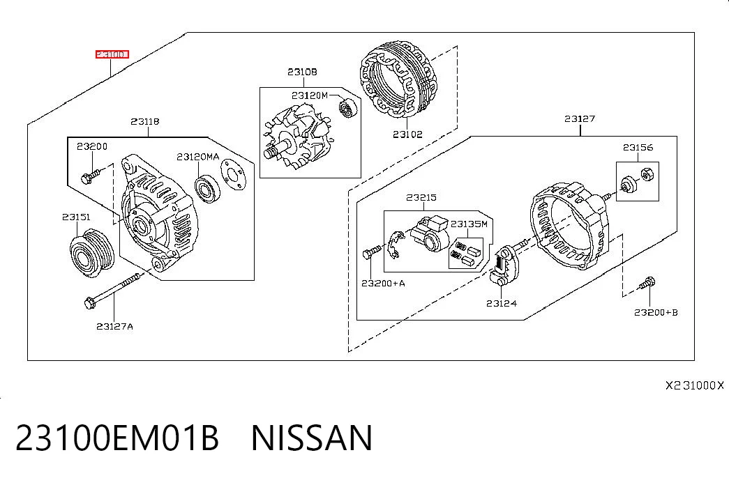 23100EM01B Nissan/Infiniti Авто генератор