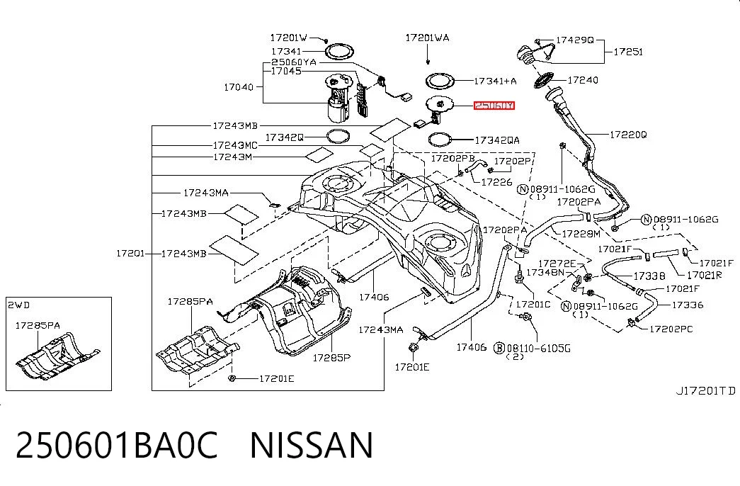 250601BA0C Nissan/Infiniti Датчик бензобака