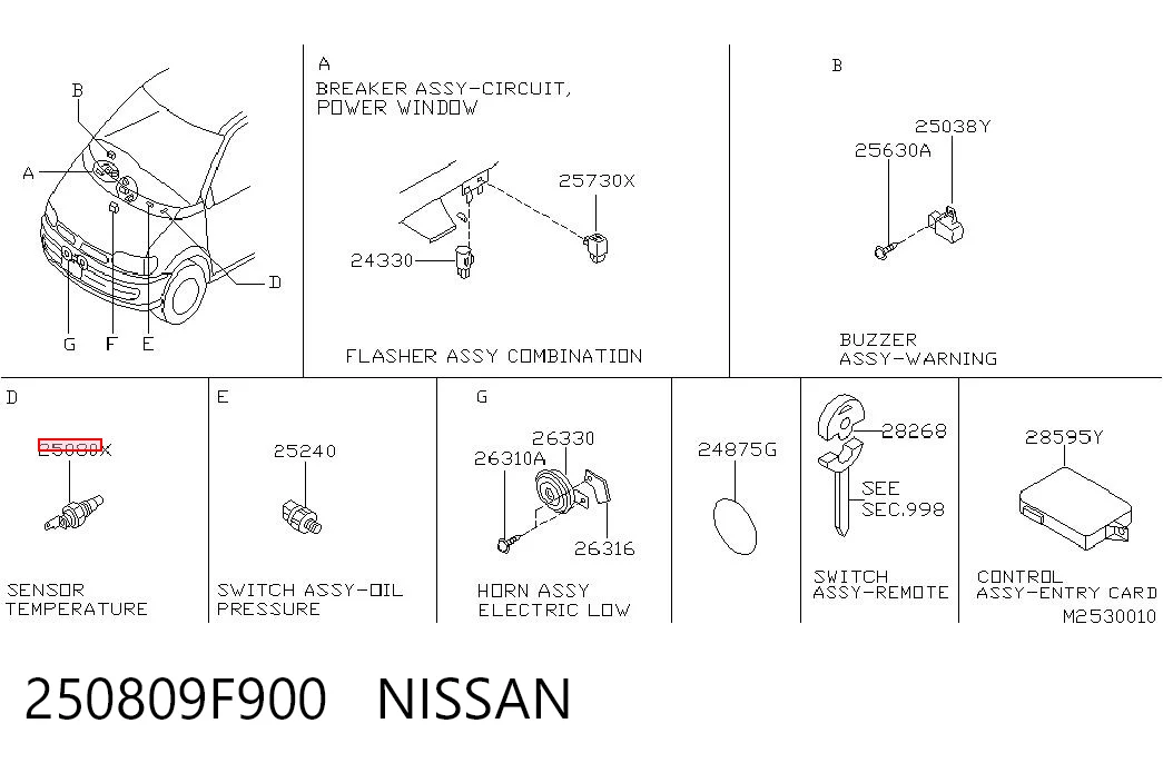 250809F900 Nissan/Infiniti Покажчик температури охолоджуючої рідини
