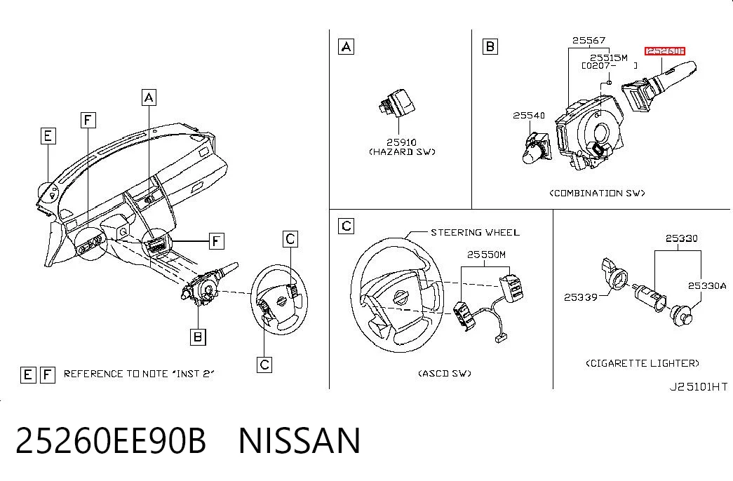 25260EE90B Nissan/Infiniti Перемикач підрульовий, правий