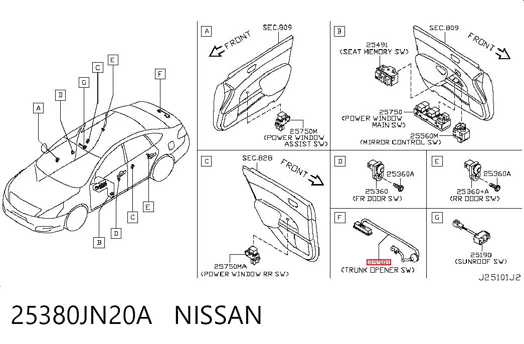 25380JN20A Nissan/Infiniti Кнопка приводу замка задньої 3/5 двері (ляди)
