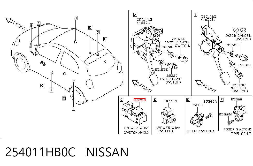 254011HB0C Nissan/Infiniti Кнопки переднього лівого склопід'ємника