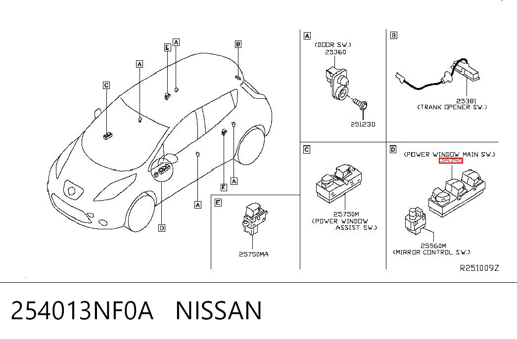 254013NF0A Nissan/Infiniti Кнопки переднього лівого склопід'ємника