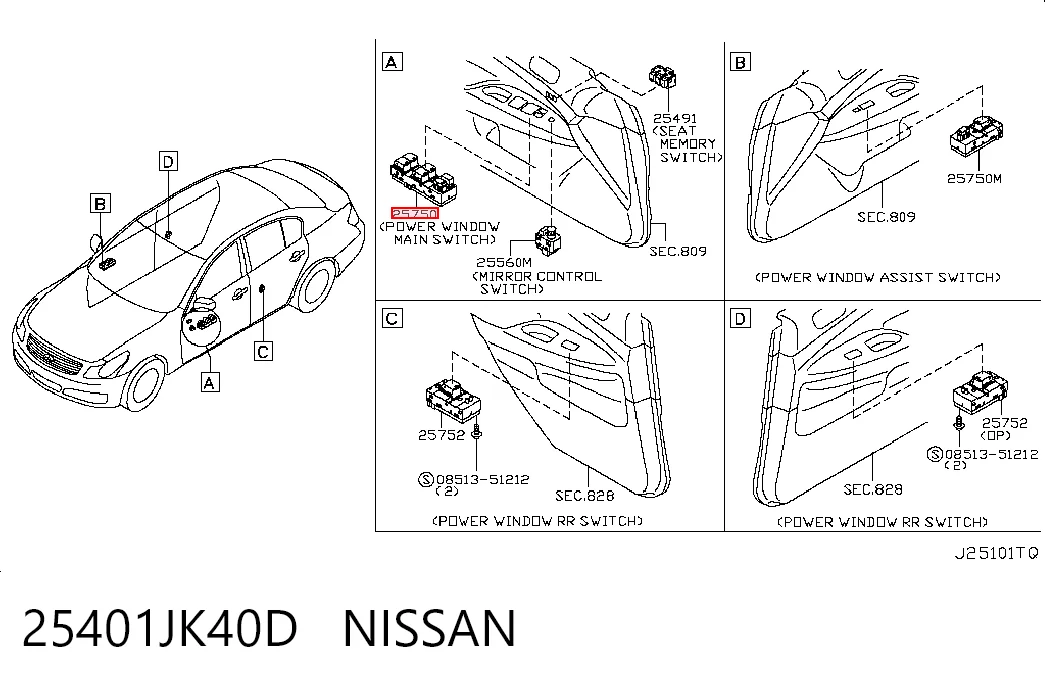 25401JK40D Nissan/Infiniti Кнопки переднього лівого склопід'ємника