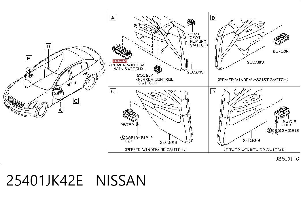25401JK42E Nissan/Infiniti Кнопки переднього лівого склопід'ємника