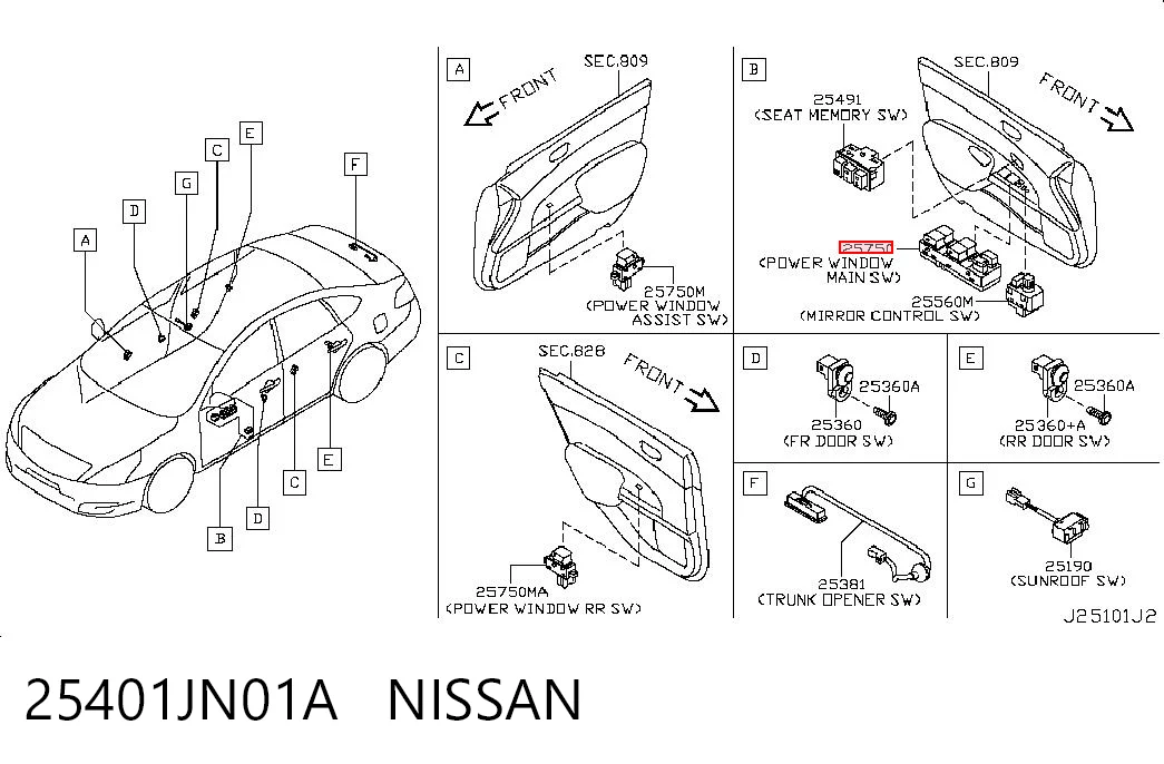 25401JN01A Nissan/Infiniti Кнопки переднього лівого склопід'ємника