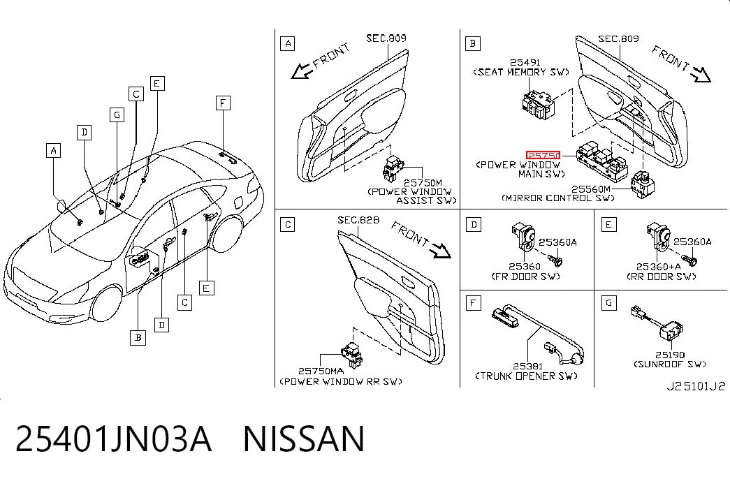 25401JN03A Nissan/Infiniti Кнопки переднього лівого склопід'ємника