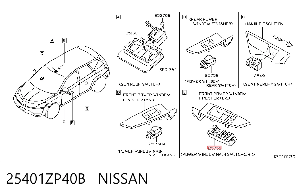 25401ZP40B Nissan/Infiniti Кнопки переднього лівого склопід'ємника