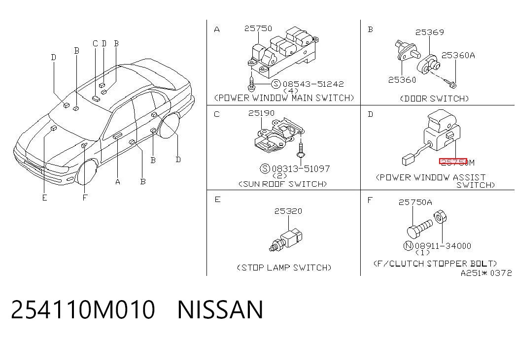 254110M010 Nissan/Infiniti Кнопковий блок керування склопідіймачами передній правий
