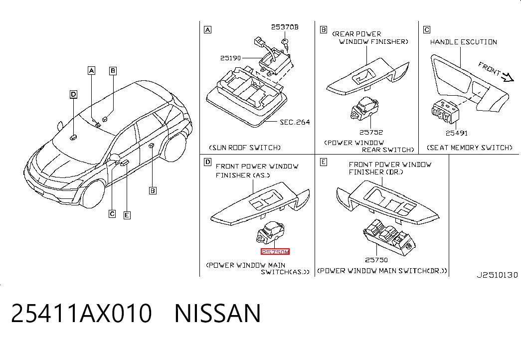 25411AX010 Nissan/Infiniti Кнопка підйомника переднього правого скла