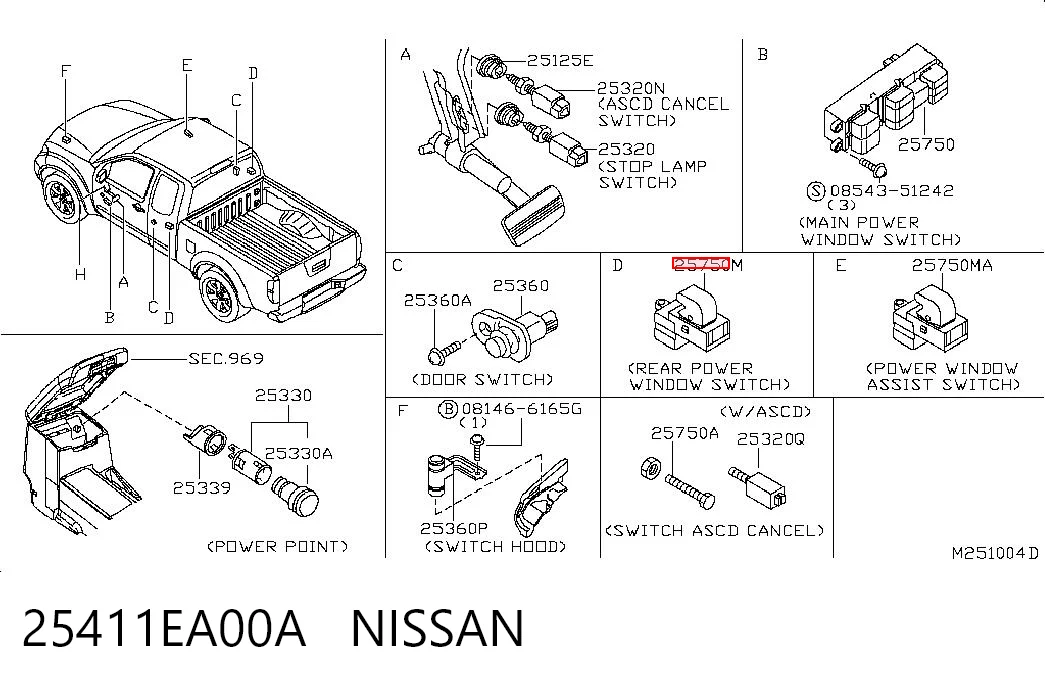 25411EA00A Nissan/Infiniti Кнопка підйомника заднього скла