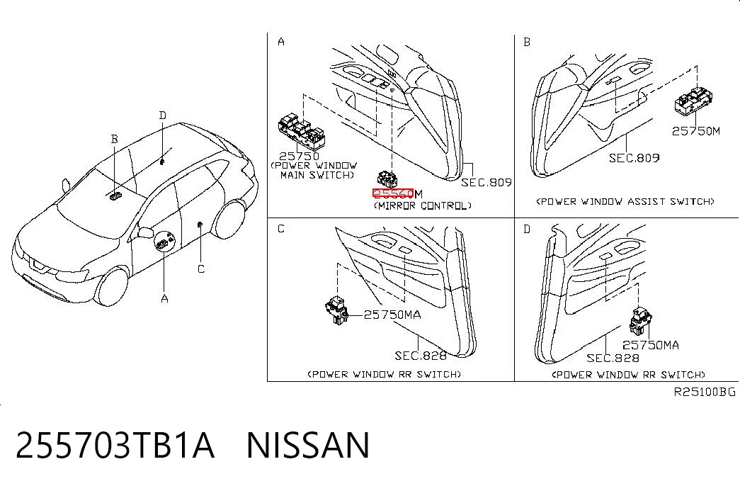 255703TB1A Nissan/Infiniti Регулятор дзеркал