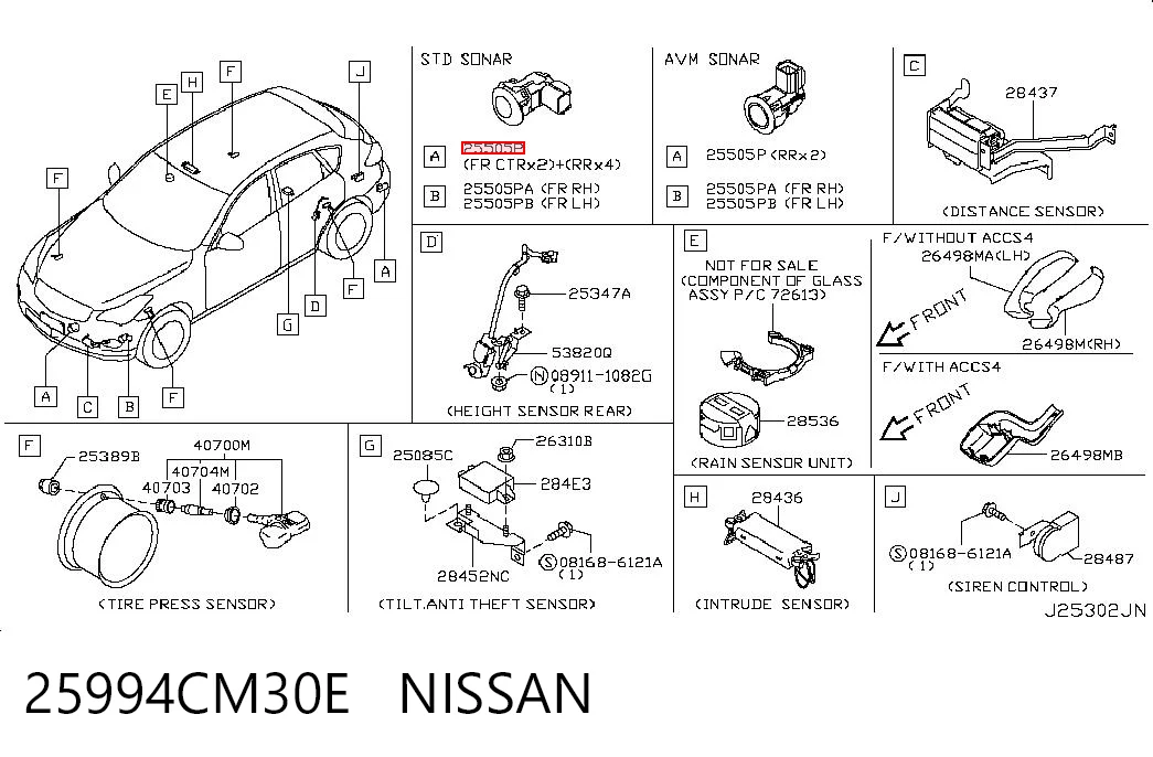 25994CM30E Nissan/Infiniti Датчик сигналізації парковки (парктронік), передній / задній, бічний
