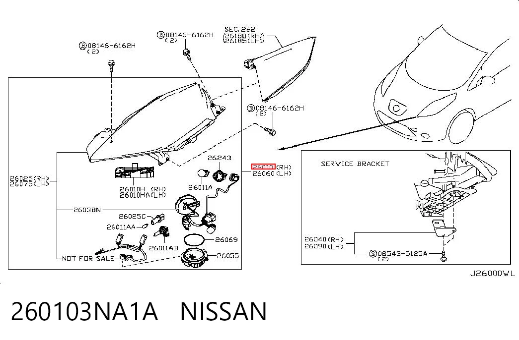 Основна фара - вставка на Nissan LEAF I ZE0
