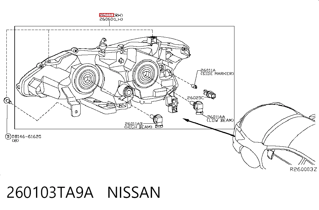 Основна фара - вставка на Nissan Altima L33 