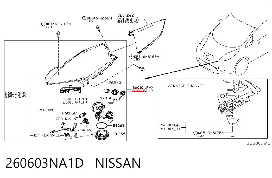 Фара дальнього світла в зборі на Nissan LEAF I ZE0U