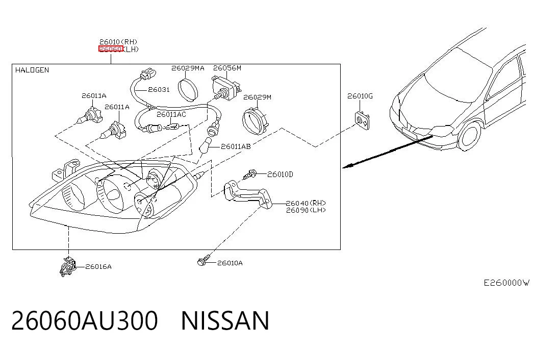 Фара дальнього світла в зборі на Nissan Primera  P12