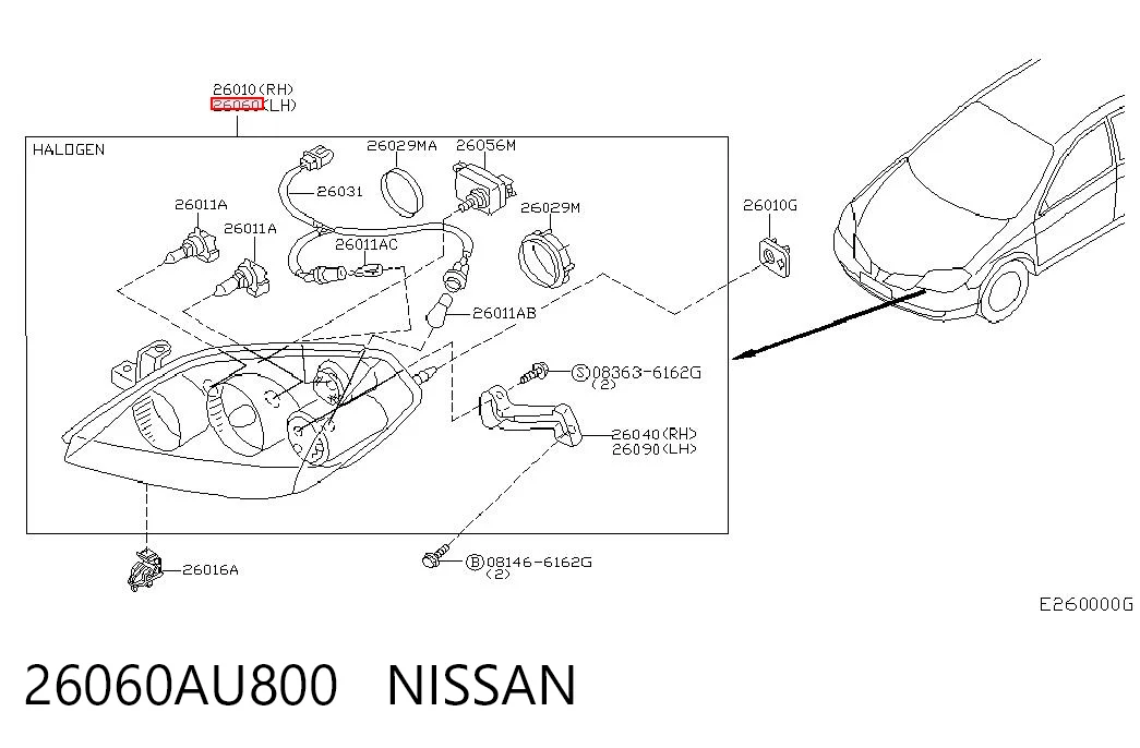 Фари Nissan Primera седан (P12) (2002 - 2008) ціна, від 72.45 USD