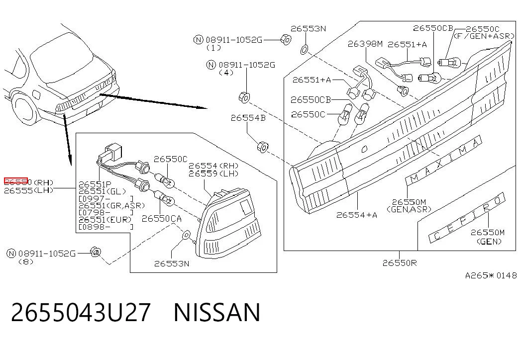 Ліхтар задній правий на Nissan Maxima  A32