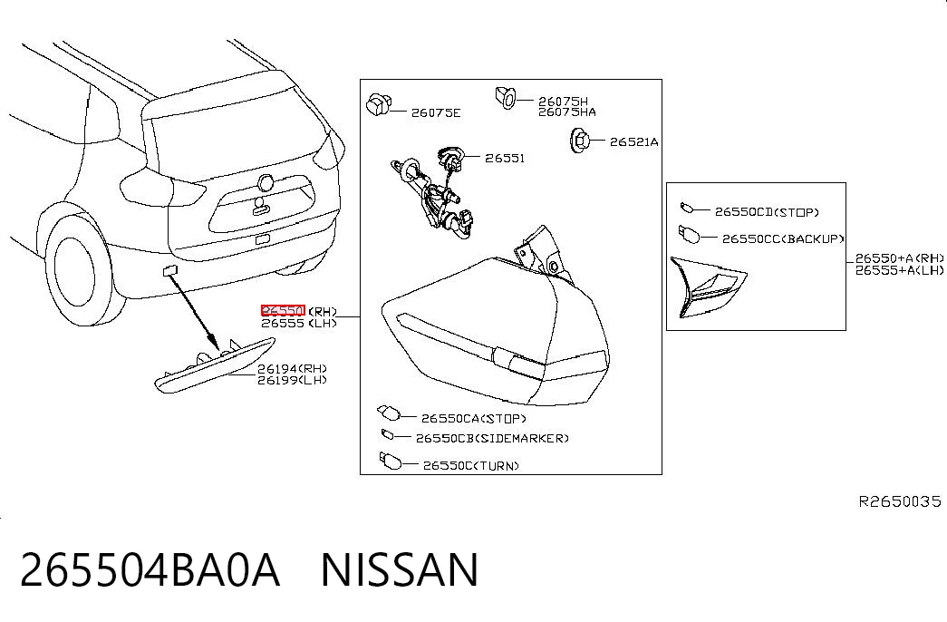 265504BA0A Nissan/Infiniti Задній правий зовнішній ліхтар