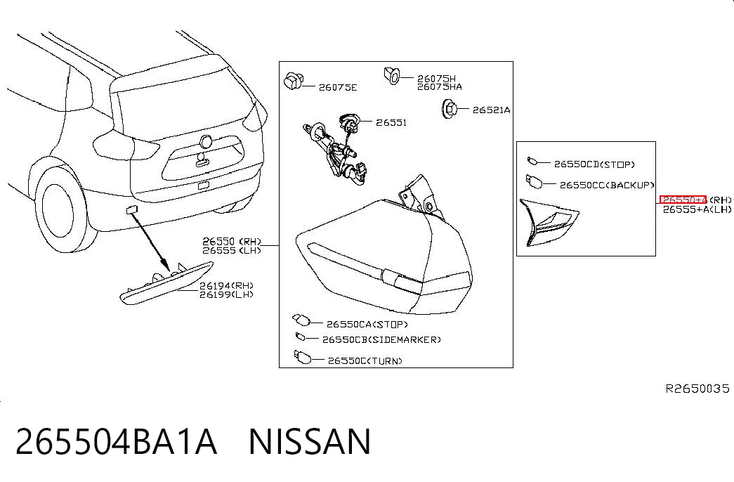 265504BA1A Nissan/Infiniti Ліхтар задній правий, внутрішній