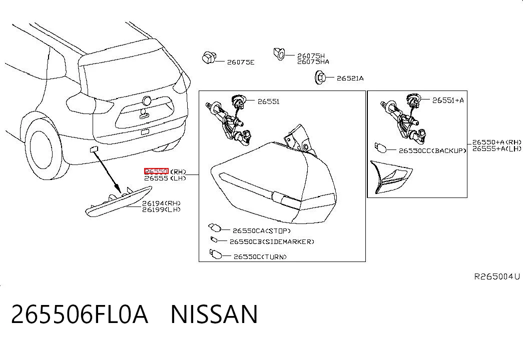 265506FL0A Nissan/Infiniti Фара задня права зовнішня