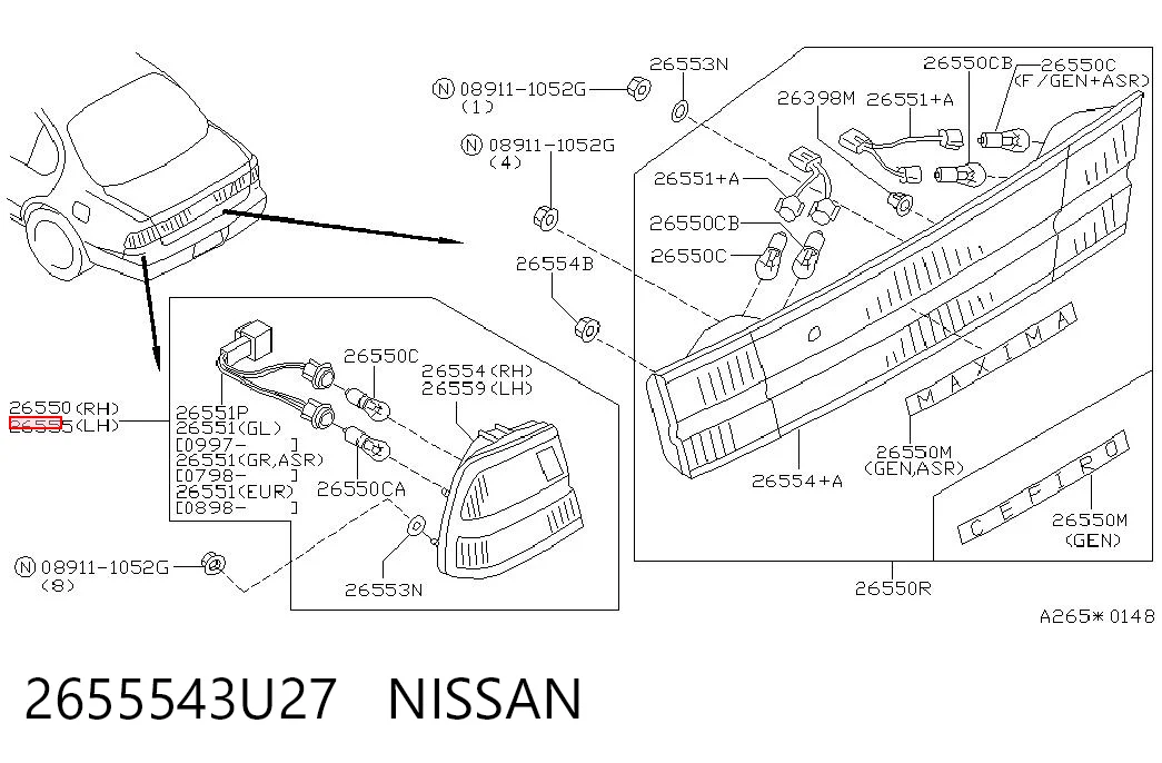Задня ліва фара на Nissan Maxima  A32