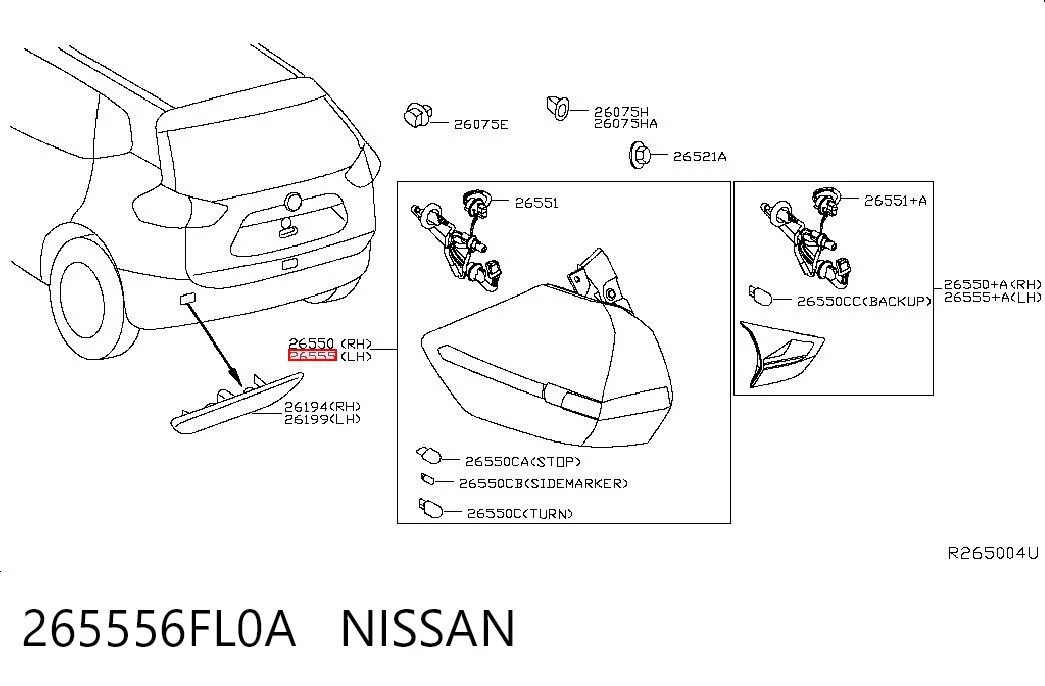 265556FL0A Nissan/Infiniti Задній лівий зовнішній ліхтар